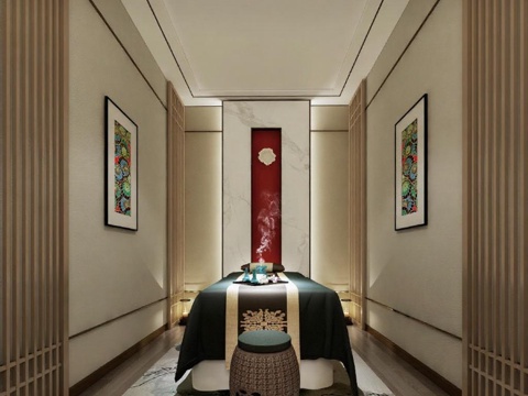 中式高端SPA按摩房设计 静谧禅意疗愈空间 奢华酒店装修效果图免费3d模型