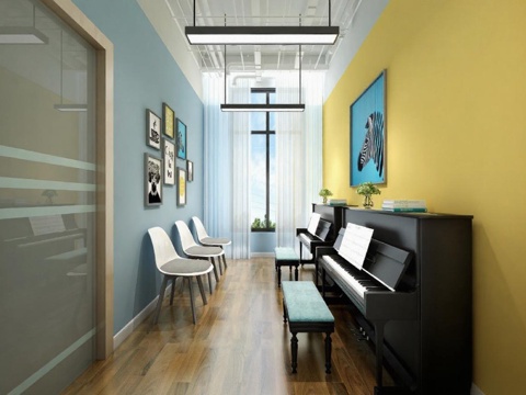 现代工业风音乐教室设计 艺术工作室创意空间装修 3D渲染室内设计案例免费3d模型