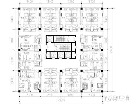 酒店客房平面图 标准间 商务套间套房cad施工图