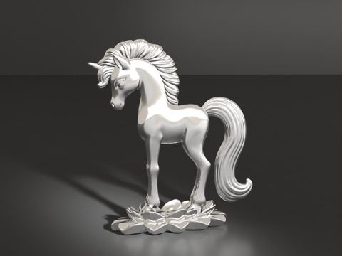  独角马胸针3d模型 