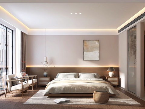  民宿客房大床房3d模型 