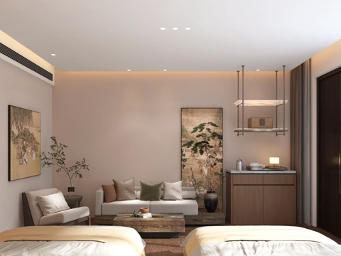  民宿客房侘寂风3d模型 