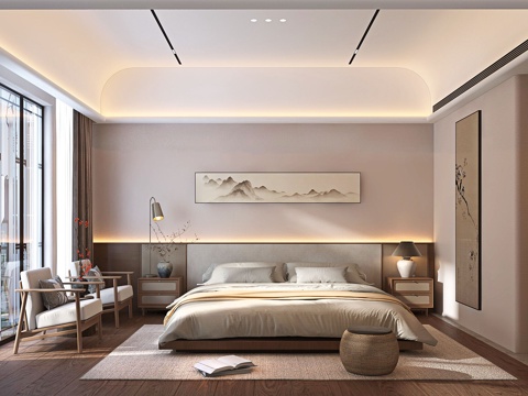  民宿客房大床房3d模型 