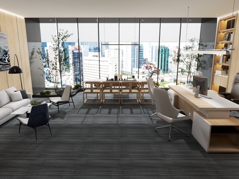  新中式办公室 经理室 茶室 茶舍 书房 老总室 现代办公室3d模型 