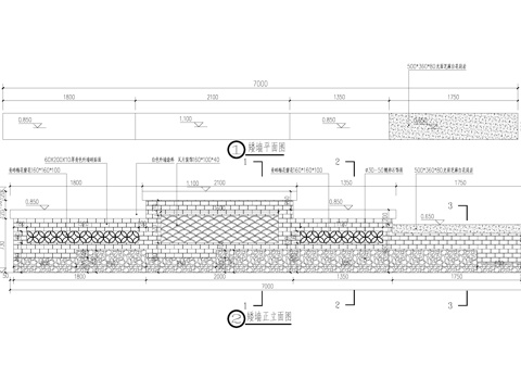 新中式乡村民俗矮墙围墙 青砖文化景墙cad施工图