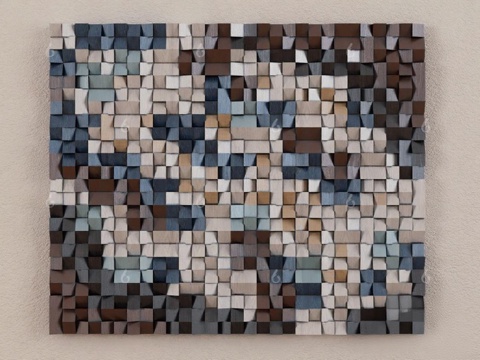 木质立体拼贴艺术墙饰 现代家居抽象几何装饰画 天然木纹3D极简墙面设计免费3d模型