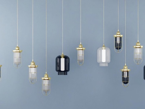 现代工业风吊灯系列 金属玻璃创意灯具 高端家居商业空间装饰 简约层次感设计免费3d模型