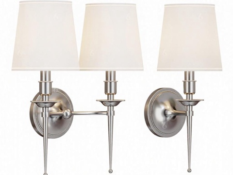 壁挂灯套装 对称设计金属壁灯 拉丝镀铬装饰灯具 布艺灯罩室内照明 古典装饰艺术风格 家居客厅温馨灯具免费3d模型