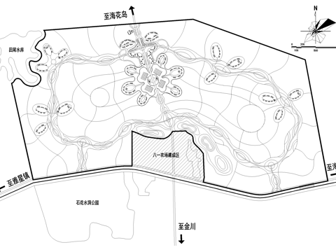农业田园观光小镇乡村规划功能分区平面图cad施工图