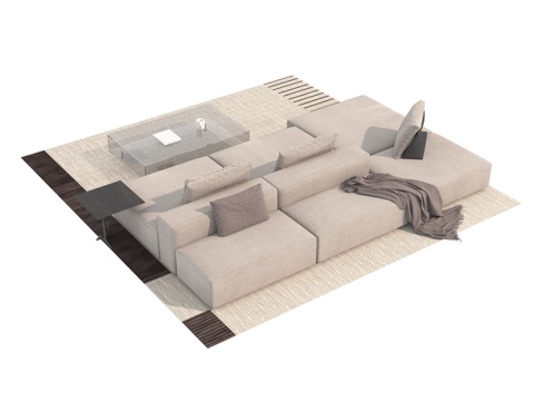  中古风沙发茶几组合3d模型 