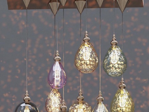 现代艺术吊灯 玻璃灯罩创意灯具 客厅餐厅装饰 高端奢华设计 复古艺术照明免费3d模型