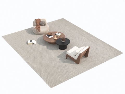  中古风沙发茶几组合3d模型 