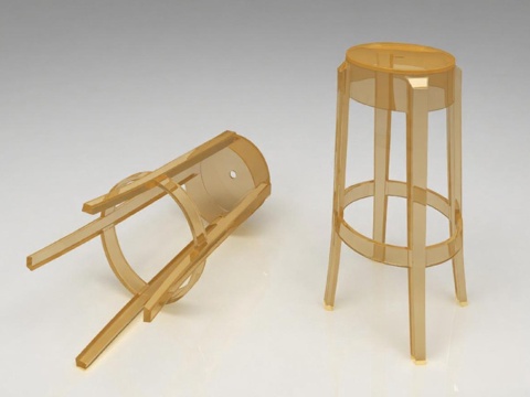 3D模型高脚凳设计 拆解结构展示 暖黄色塑料材质 现代简约家具数字渲染 产品原型宣传图免费3d模型