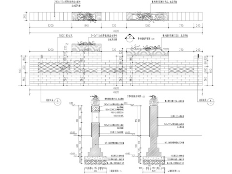 乡村青砖矮墙景观围墙cad施工图