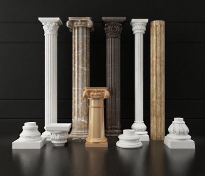 古典建筑柱式设计3D模型 高清材质建筑元素 装饰艺术数字资产模型免费3d模型