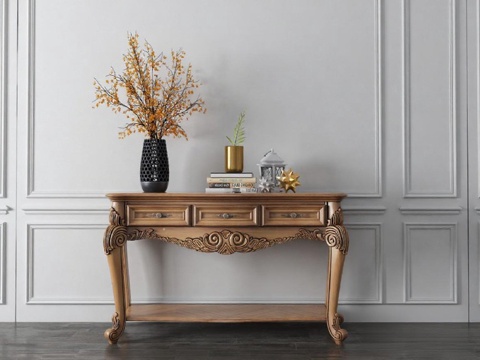 古典风格装饰台 家居软装设计 高端室内家具展示 3D模型图 对称布局家居摆件免费3d模型