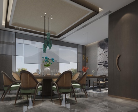  新中式茶室 餐厅 包间3D模型3d模型 