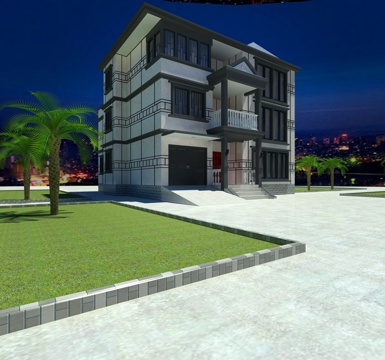  中式独栋别墅外观3d模型 