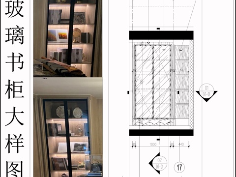 双开门玻璃柜子 玻璃书柜  内嵌式柜子 柜子节点cad施工图