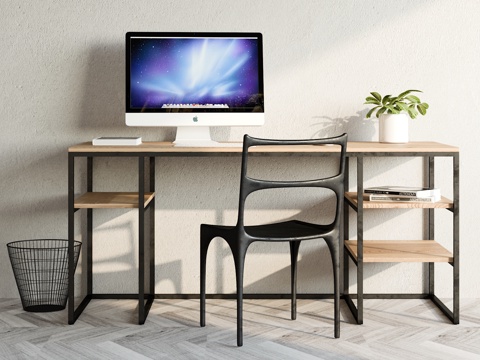  工业风工作台电脑台摆件组合3d模型 