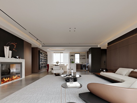  现代风格家居客厅 餐厅3d模型 