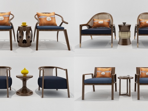  中式休闲椅圈椅组合3d模型 