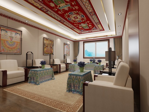  藏式风格 贵宾室 接待室3d模型 