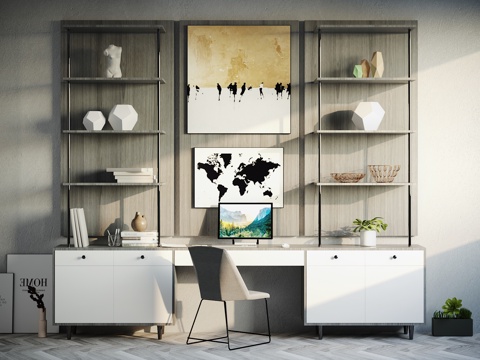  现代壁柜 桌子 椅子摆件组合3d模型 