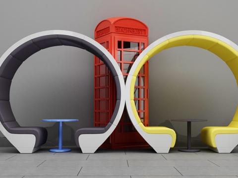  卡座电话亭组合3d模型 