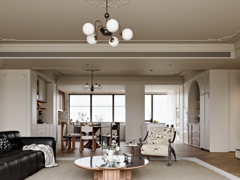  法式风格家居客厅 餐厅3d模型 