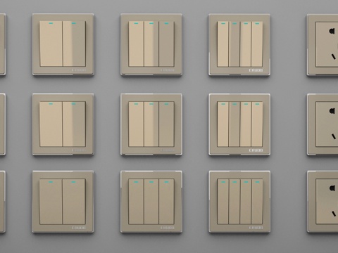  中式香槟色开关插座3d模型 