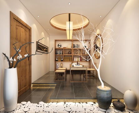  新中式茶室  植物3d模型 