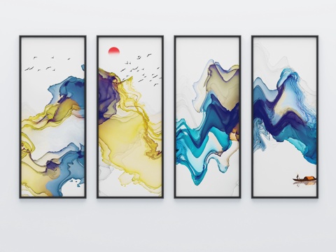  新中式挂画3d模型 