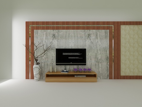  简约中式电视墙3d模型 