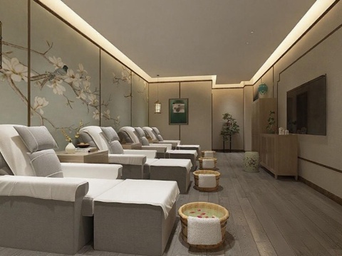 高端SPA中式养生按摩室 现代简约设计效果图 暖调灯光舒适放松环境免费3d模型