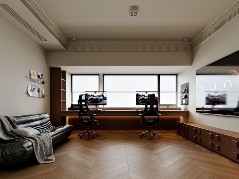  法式风格家居影音室 电竞房3d模型 