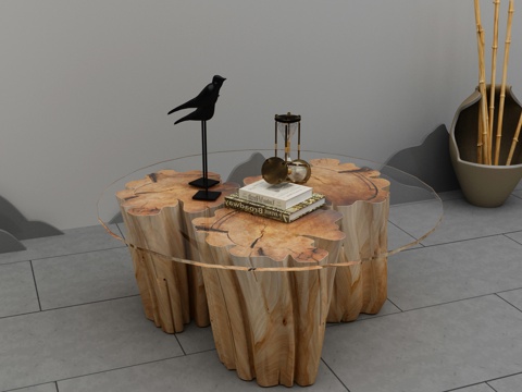  新中式原木茶几3d模型 