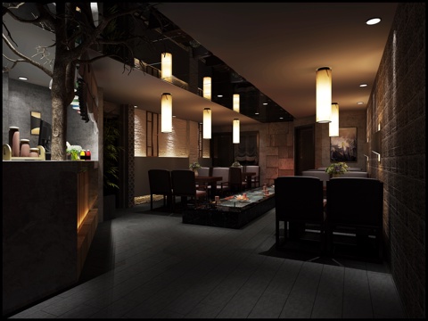  新中式中餐厅 景观水池3d模型 