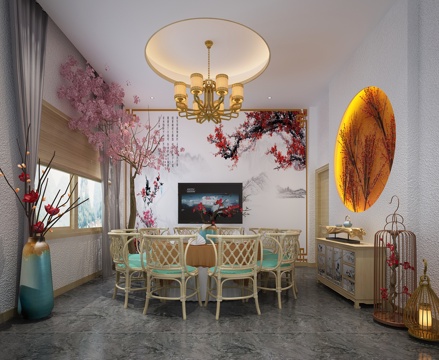  新中式餐厅包厢3d模型 
