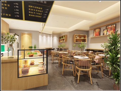  现代奶茶店 饮品店3d模型 