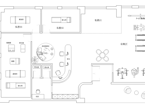 健身会所 最新平面施工图合集cad施工图