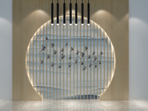  新中式背景墙 吊灯3d模型 