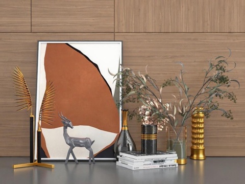 现代轻奢家居装饰摆件 北欧风格客厅3D渲染设计 艺术摆件组合免费3d模型