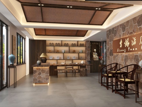  民宿大厅接待前台3d模型 