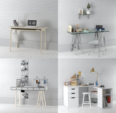  工业风书桌台灯挂画组合3D模型3d模型 