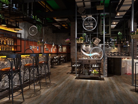  工业风餐厅3d模型 