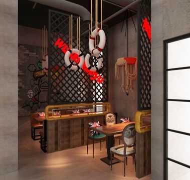  工业风 烤鱼店 全部模型 灯光齐全3d模型 