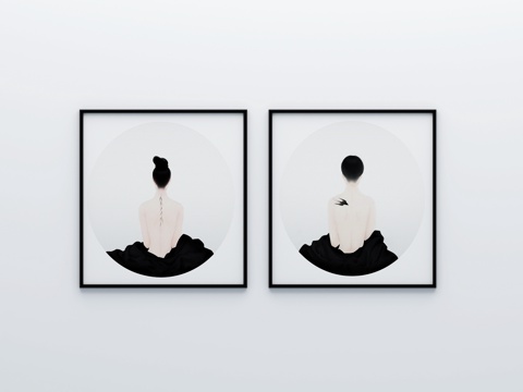  新中式挂画3d模型 