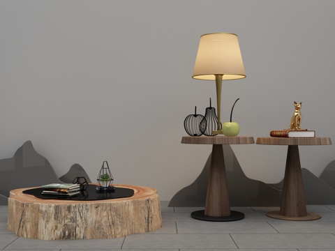  原木茶几组合3d模型 