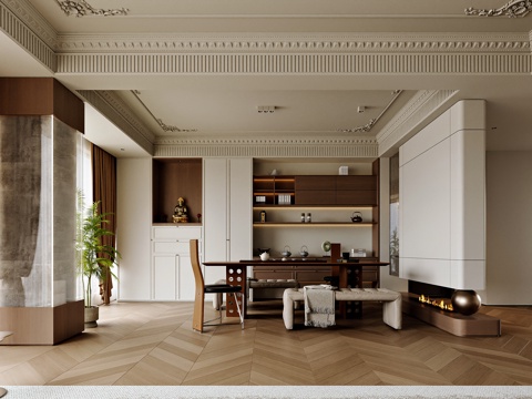  法式风格家居茶室3d模型 